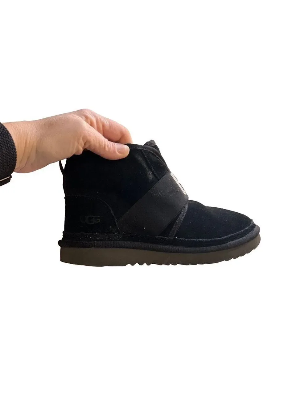 UGG Neumel II Graphic Kids Boots Black Suede Logo Strap Size 6 Youth